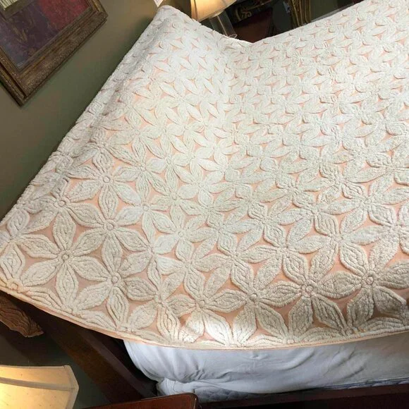 Vintage peach floral chenille bedspread